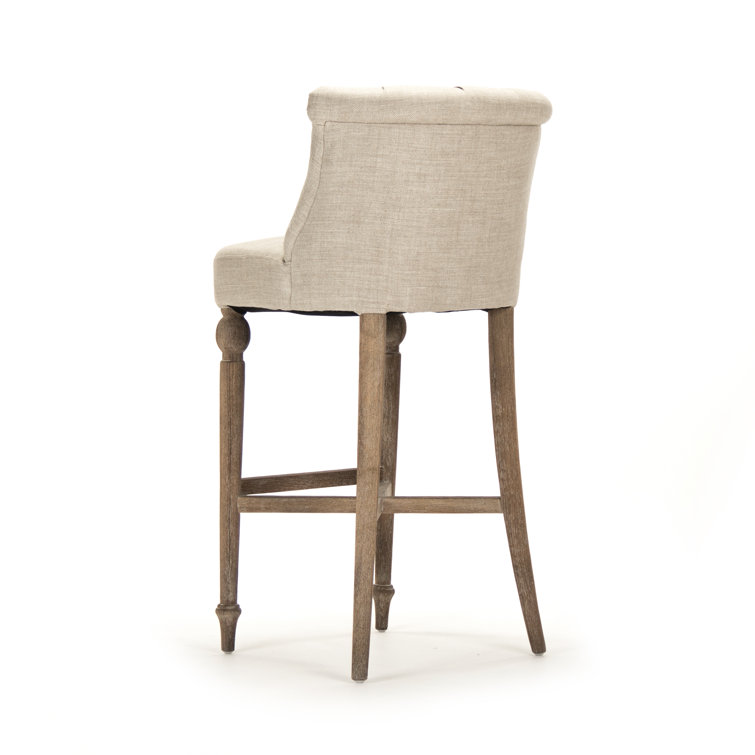 Amelie Limed Grey Oak Bar Stool with Cream Linen