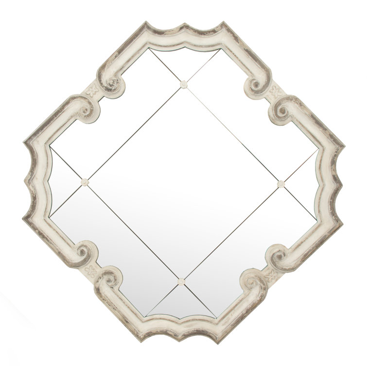 Troncon Square Distressed Ivory Wood Wall Mirror