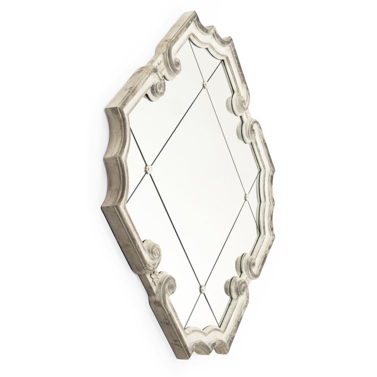 Troncon Square Distressed Ivory Wood Wall Mirror