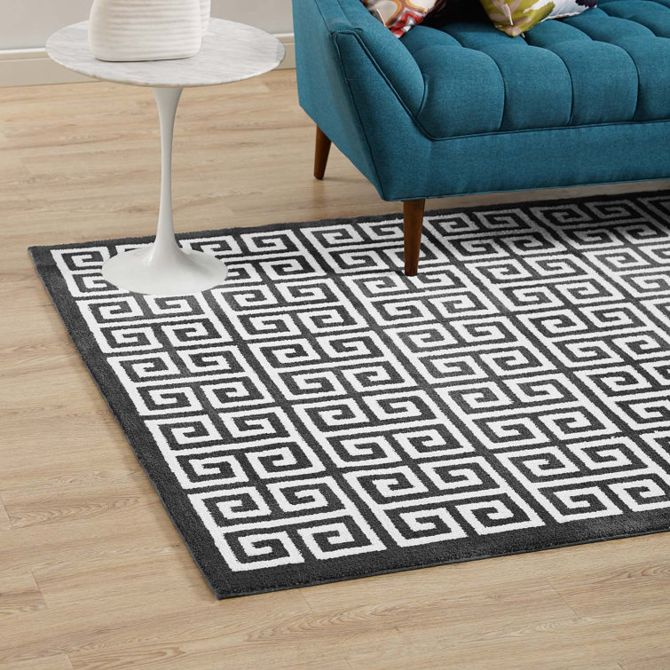 Freydis White and Light Gray Greek Key 8' x 10' Area Rug