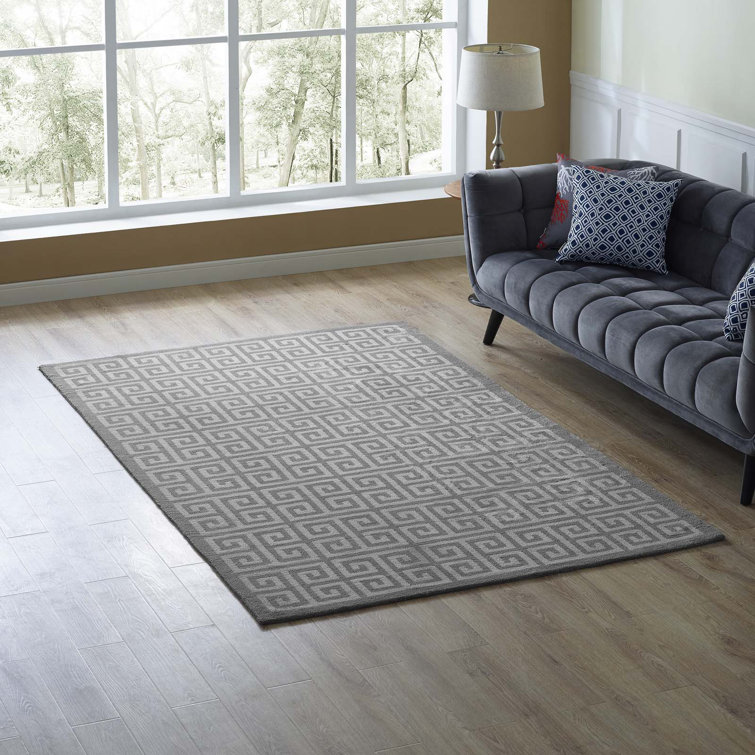 Freydis White and Light Gray Greek Key 8' x 10' Area Rug
