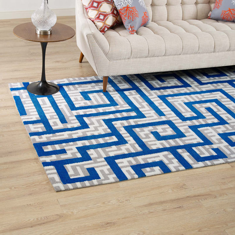 Nahia 5x8 Ivory and Blue Geometric Area Rug