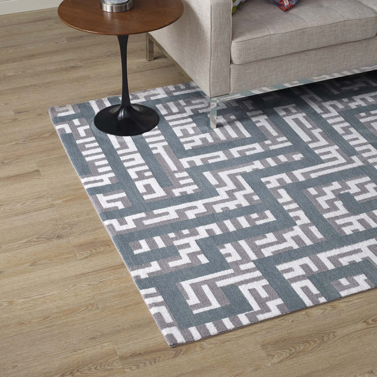 Nahia 5x8 Ivory and Blue Geometric Area Rug