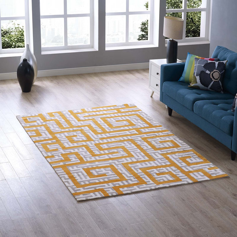 Nahia 5x8 Ivory and Blue Geometric Area Rug