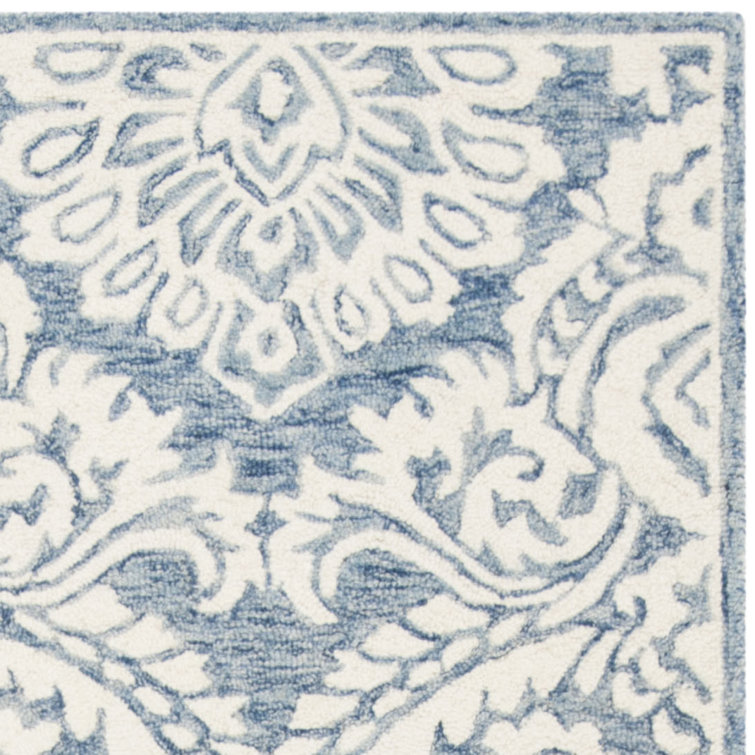 Handmade Blossom Blue/Ivory Wool 6' Square Floral Area Rug