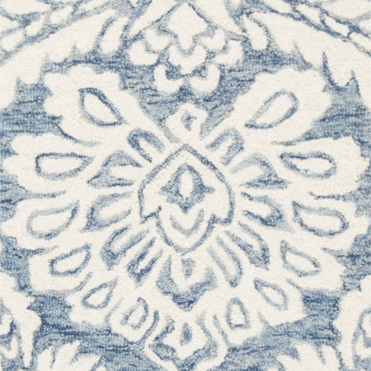 Handmade Blossom Blue/Ivory Wool 6' Square Floral Area Rug
