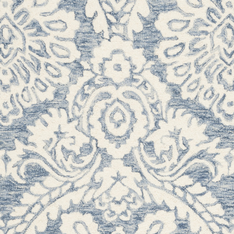 Handmade Blossom Blue/Ivory Wool 6' Square Floral Area Rug