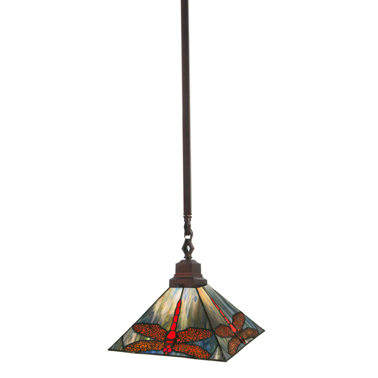Scarlet Dragonfly Stained Glass Pendant in Mahogany Bronze