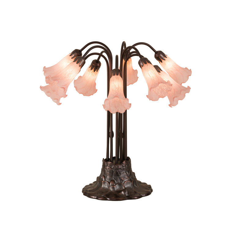 Petal Pink Stained Glass 10-Light Lily Pad Table Lamp
