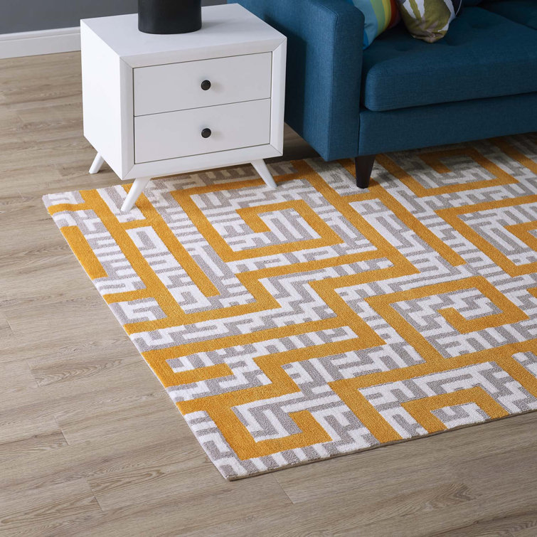 Nahia 5x8 Ivory and Blue Geometric Area Rug