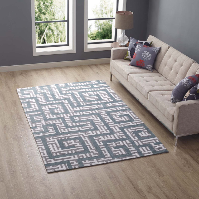 Nahia 5x8 Ivory and Blue Geometric Area Rug