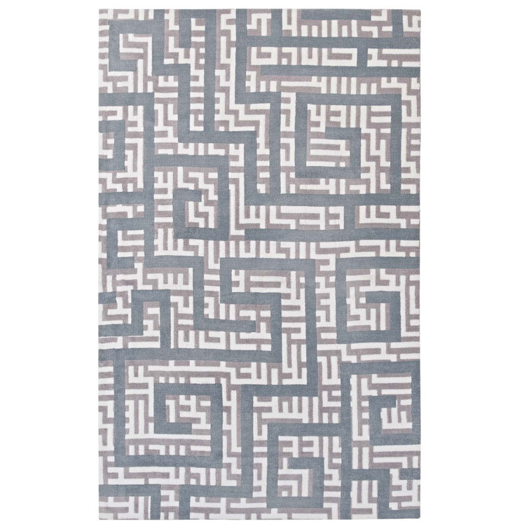 Nahia 5x8 Ivory and Blue Geometric Area Rug
