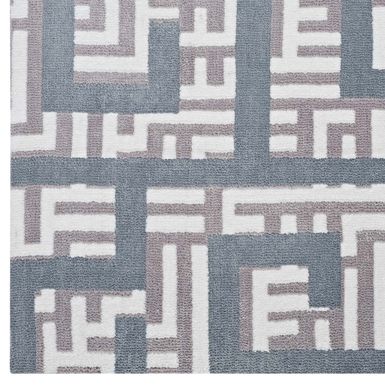 Nahia 5x8 Ivory and Blue Geometric Area Rug