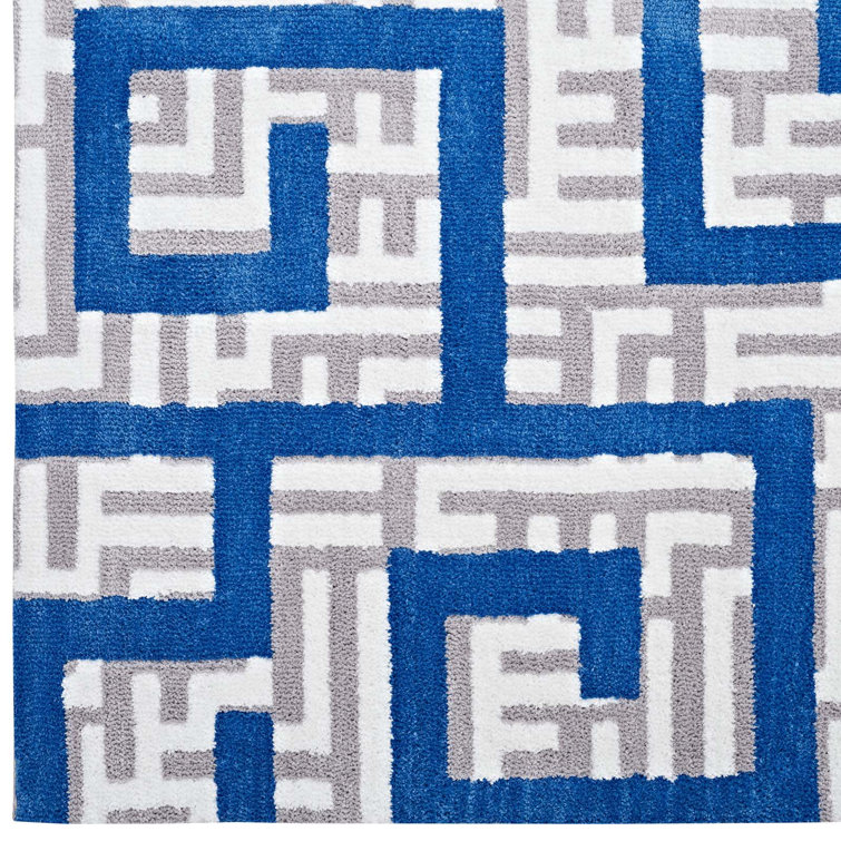Nahia 5x8 Ivory and Blue Geometric Area Rug