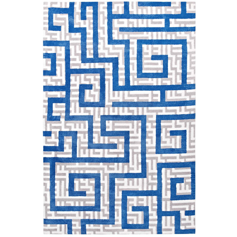 Nahia 5x8 Ivory and Blue Geometric Area Rug