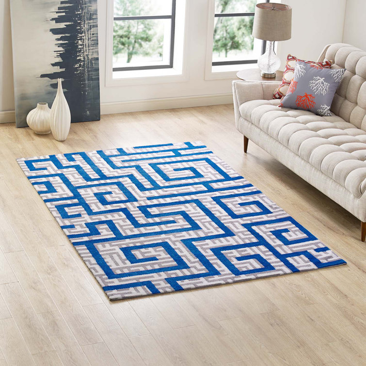 Nahia Ivory, Light Gray and Blue Geometric 8' x 10' Synthetic Area Rug