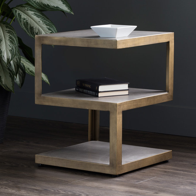 Solterra 18'' Square Concrete and Antique Brass Modern End Table