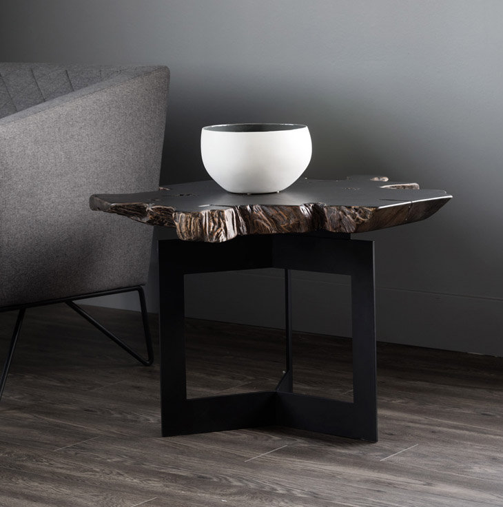Wyatt Industrial Black Rectangular Teak and Steel End Table