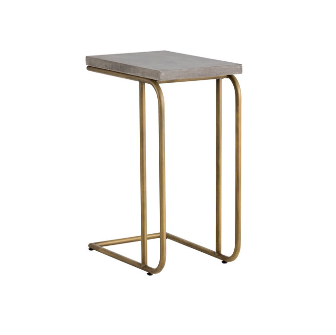 Gray Concrete and Brass Rectangular End Table