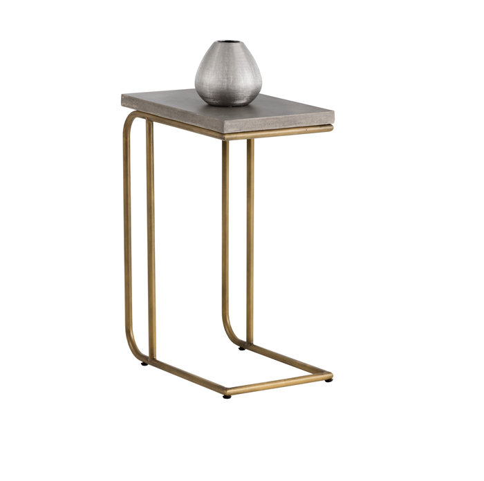 Gray Concrete and Brass Rectangular End Table