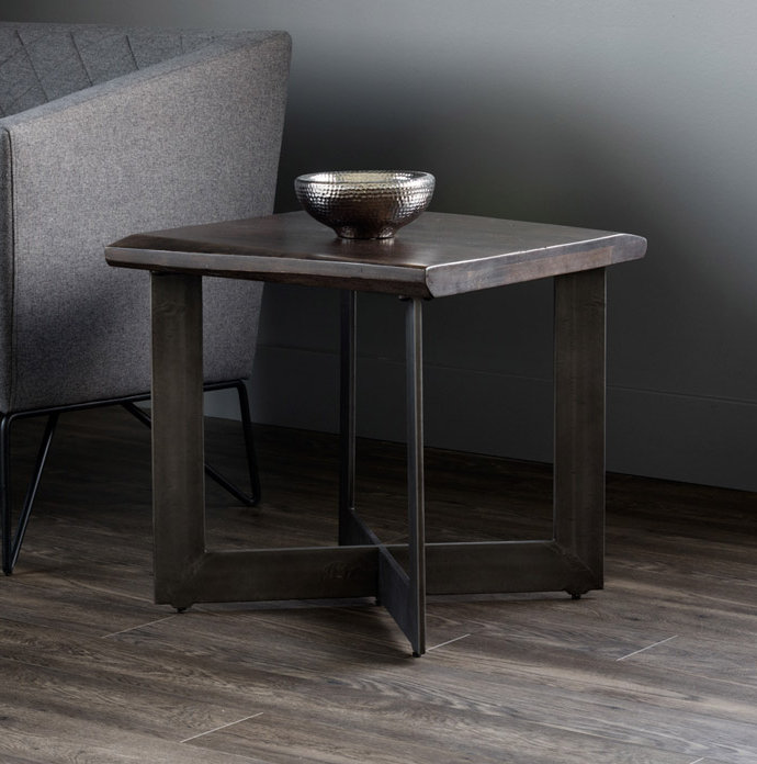 Metivier Square Acacia Wood and Metal Industrial End Table