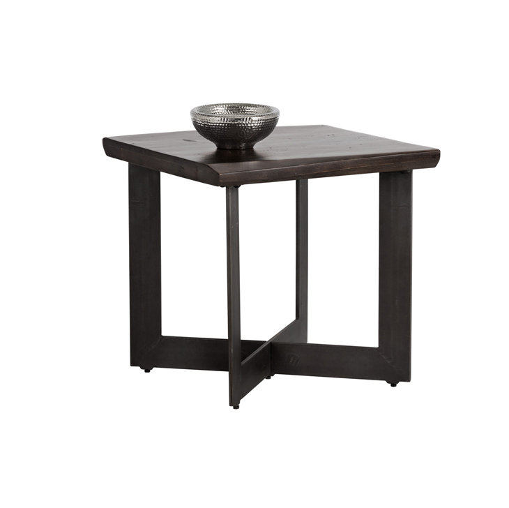 Metivier Square Acacia Wood and Metal Industrial End Table