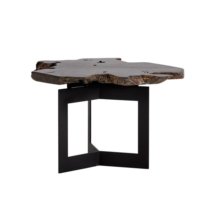Wyatt Industrial Black Rectangular Teak and Steel End Table