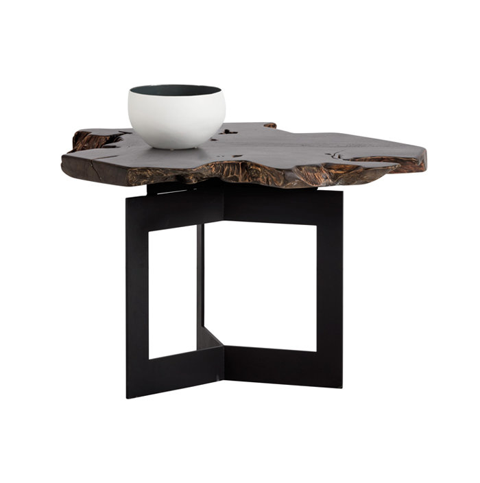 Wyatt Industrial Black Rectangular Teak and Steel End Table