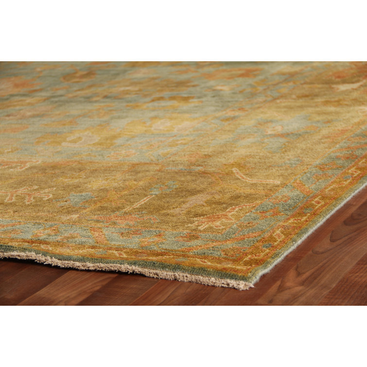 Hand-Knotted Beige and Dark Blue Wool Oriental Rug, 8' x 10'