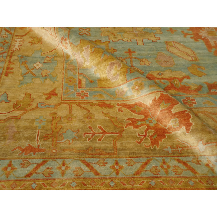 Hand-Knotted Beige and Dark Blue Wool Oriental Rug, 8' x 10'