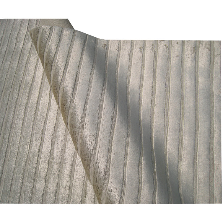 Silver Rectangular Hand Loomed Viscose Striped Area Rug