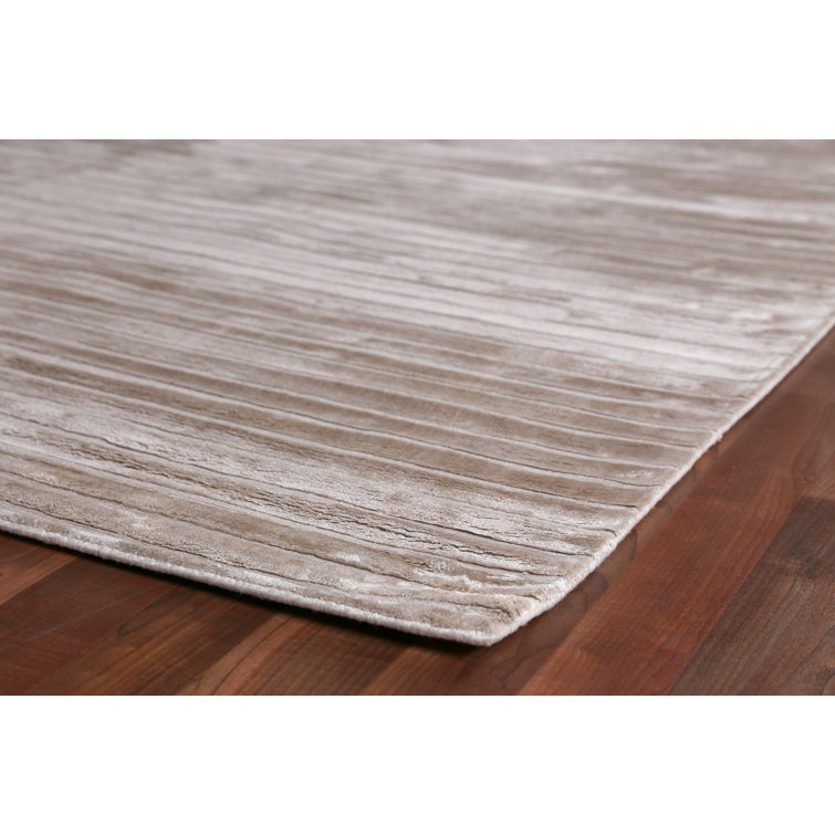 Handmade Beige Striped Viscose Rectangular Area Rug 5' x 8'