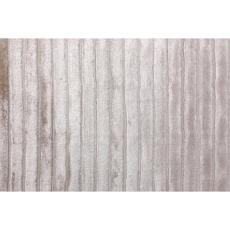 Handmade Beige Striped Viscose Rectangular Area Rug 5' x 8'