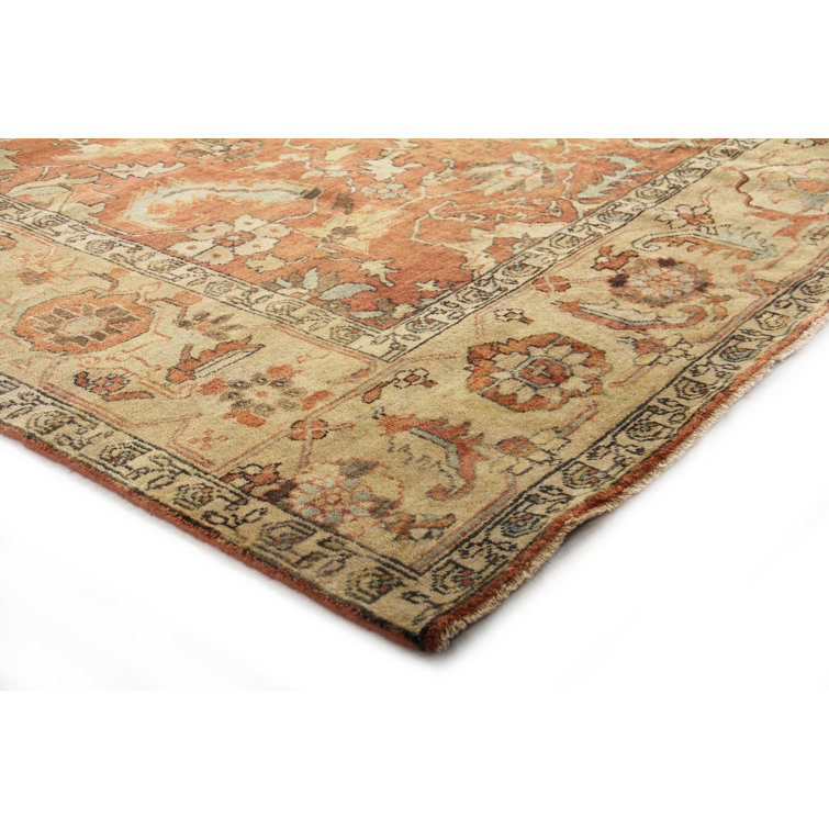 Hand-Knotted Rust and Gold Wool 8' x 10' Oriental Rug