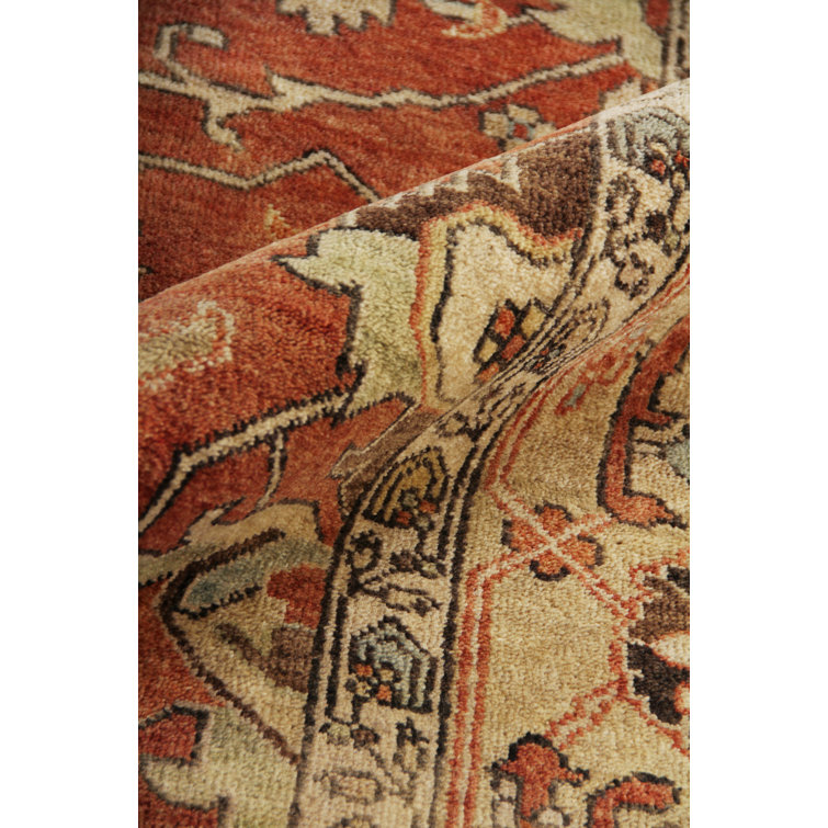 Hand-Knotted Rust and Gold Wool 8' x 10' Oriental Rug