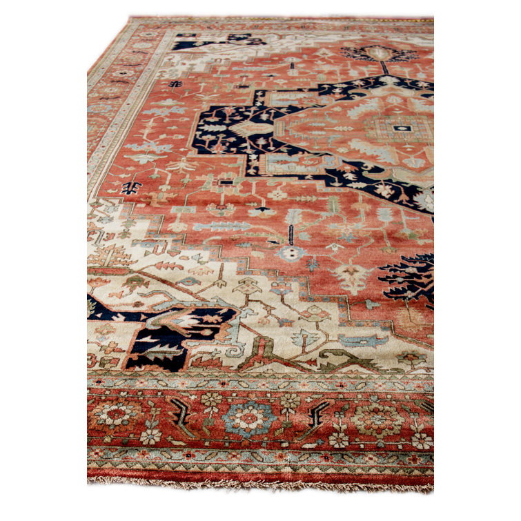 Hand-Knotted Ivory and Red Wool 8' x 10' Rug