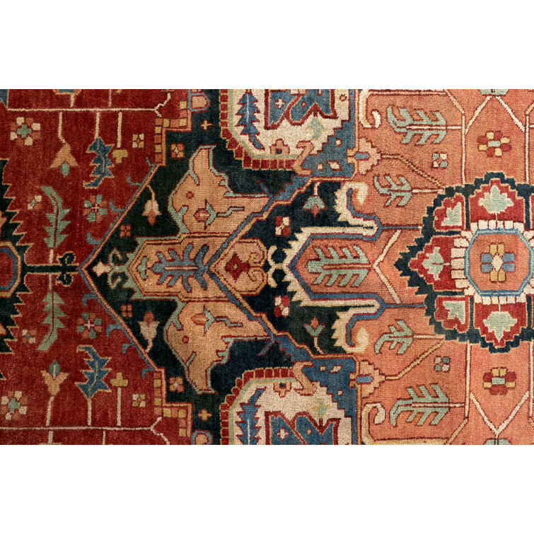 Antique Weave Serapi Hand-Knotted Wool Rug in Blue and Rust