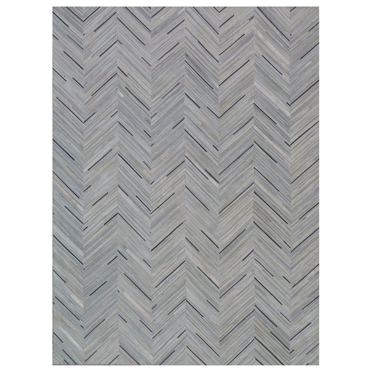 Handmade Blue Chevron Cowhide Rectangular Rug