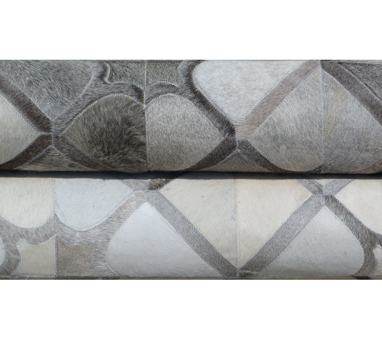 Ivory Geometric Handmade Cowhide Rectangular Rug 5' x 8'