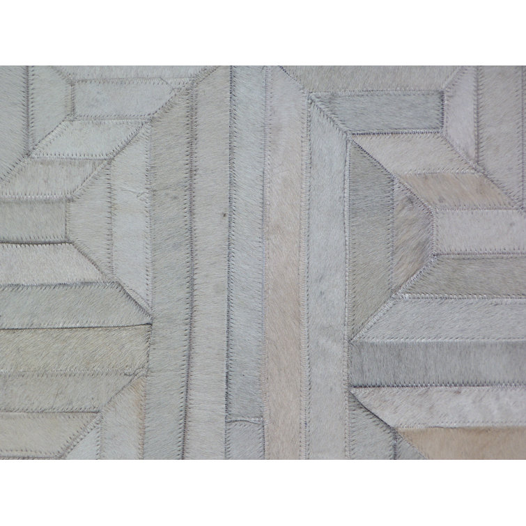 Ivory Geometric Handmade Cowhide Rectangular Rug 5' x 8'