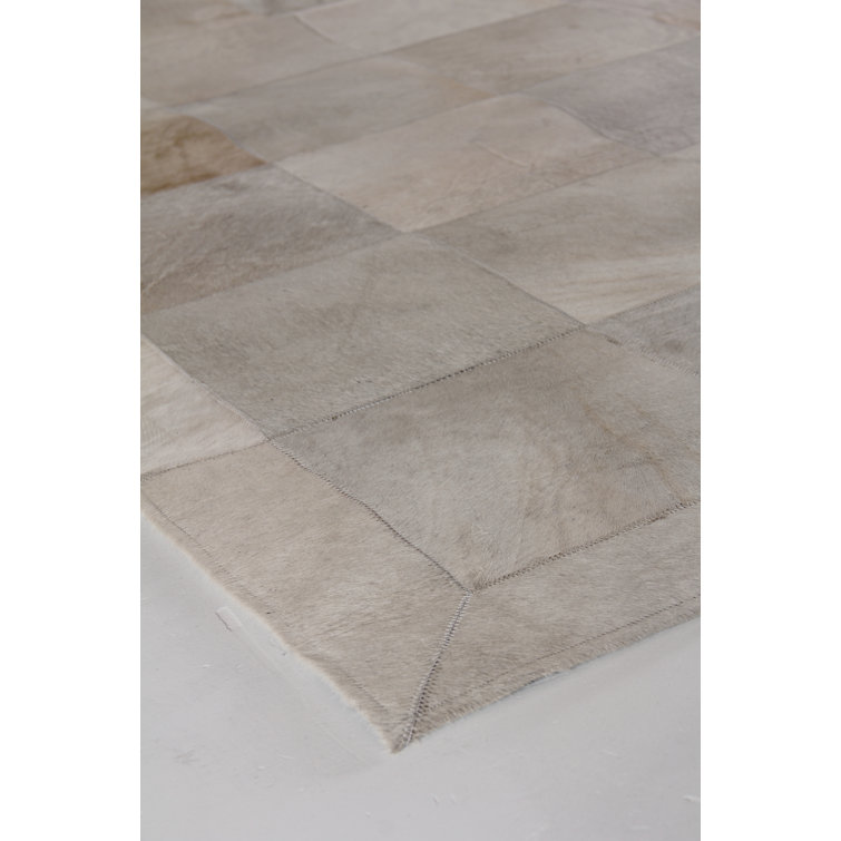 Artisan Ivory Checkered Cowhide 5' x 8' Area Rug