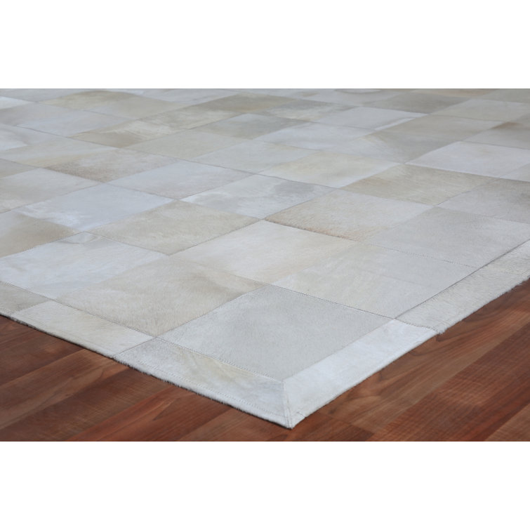Artisan Ivory Checkered Cowhide 5' x 8' Area Rug