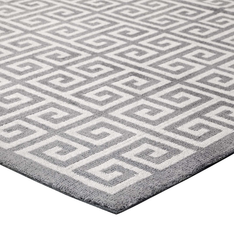 Freydis White and Light Gray Greek Key 8' x 10' Area Rug