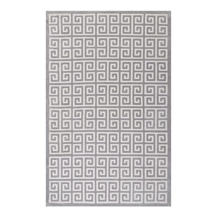 Freydis White and Light Gray Greek Key 8' x 10' Area Rug