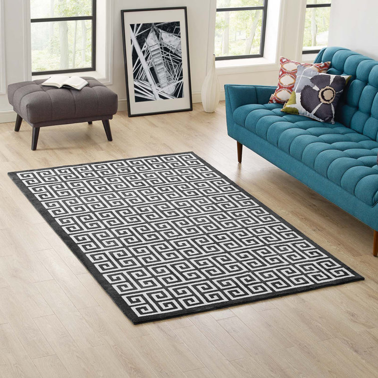 Freydis White and Light Gray Greek Key 8' x 10' Area Rug