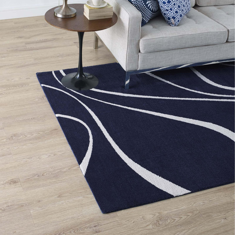 Navy and Ivory Abstract Swirl 5' x 8' Synthetic Area Rug