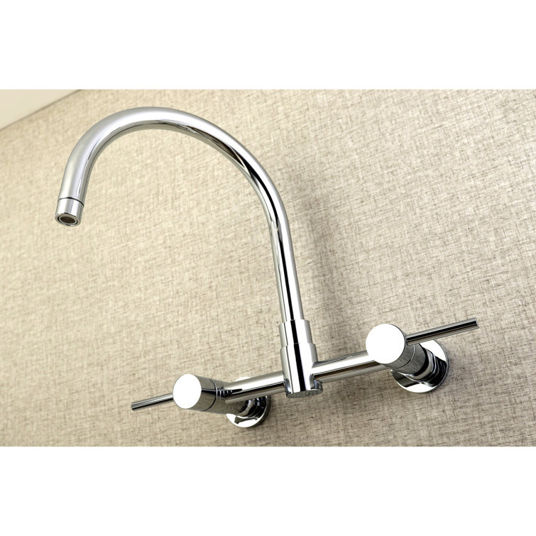 Polished Chrome Wall Mount Kitchen Faucet with Double Handles