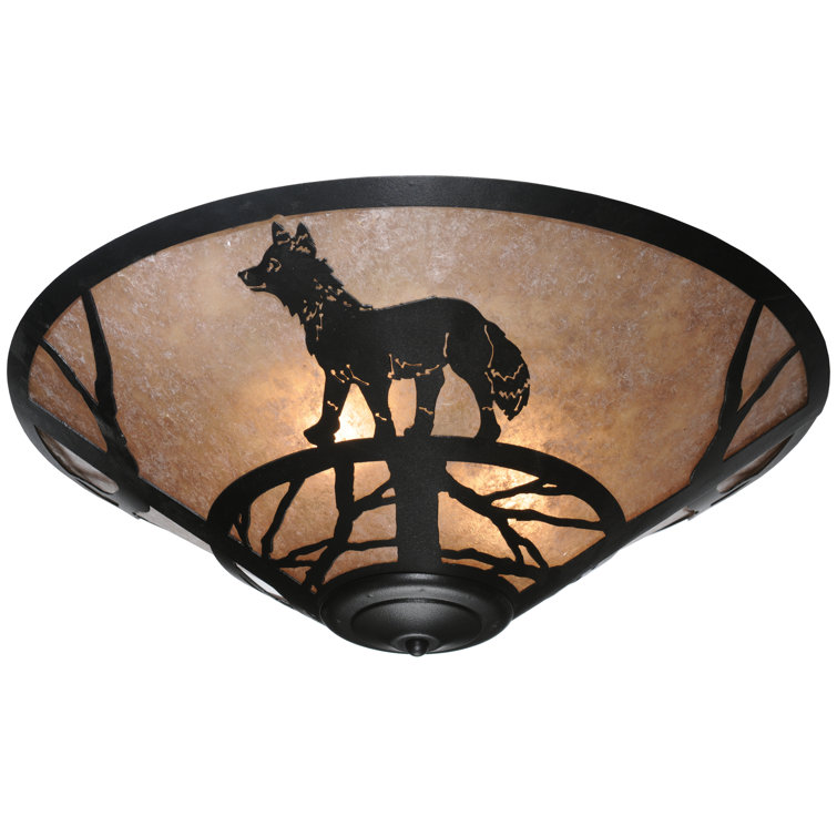 Rustic Black and Silver Wolf LED Flush Mount
