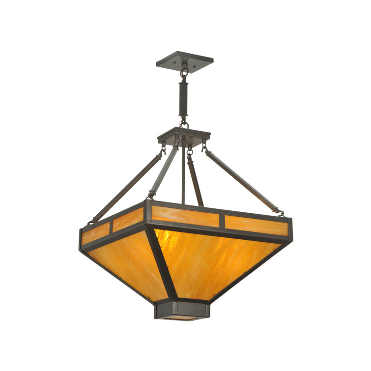 Bronze and Glass 4-Light Geometric Pendant