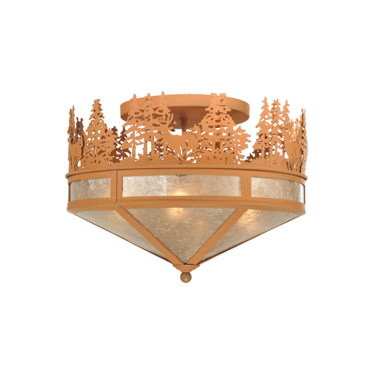 Rustic 4-Light Earth Finish Globe Flush Mount with Silver Mica Diffuser